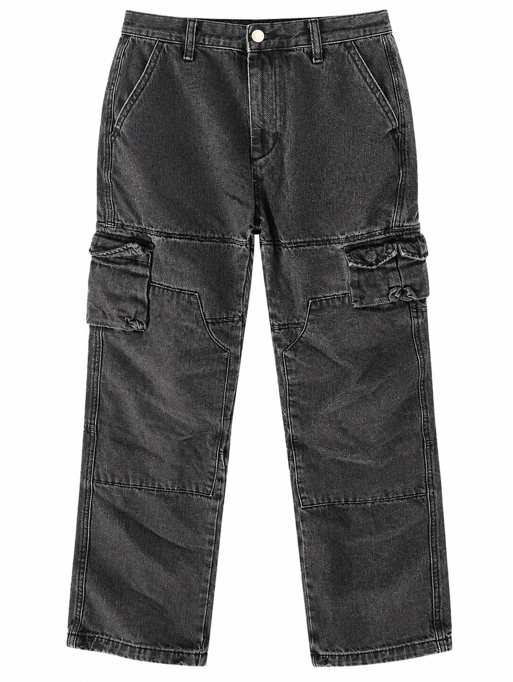 Black Washed Denim Cargo Pants – Utility Streetwear 34mens